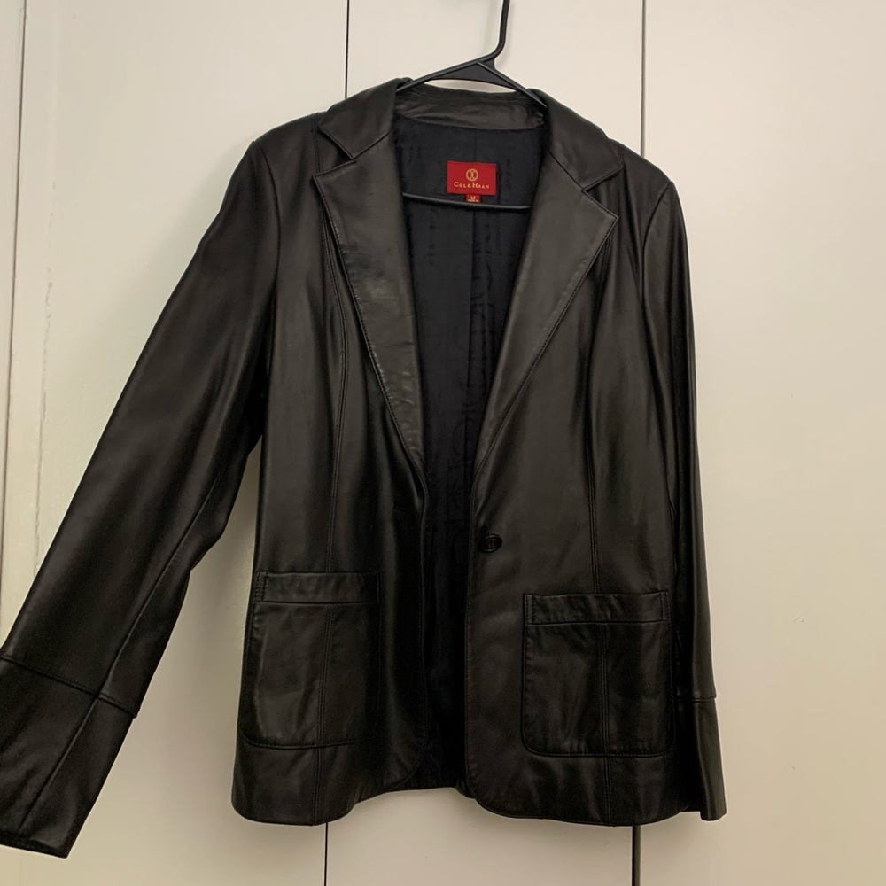 Cole Haan Lamb leather blazer jacket black medium